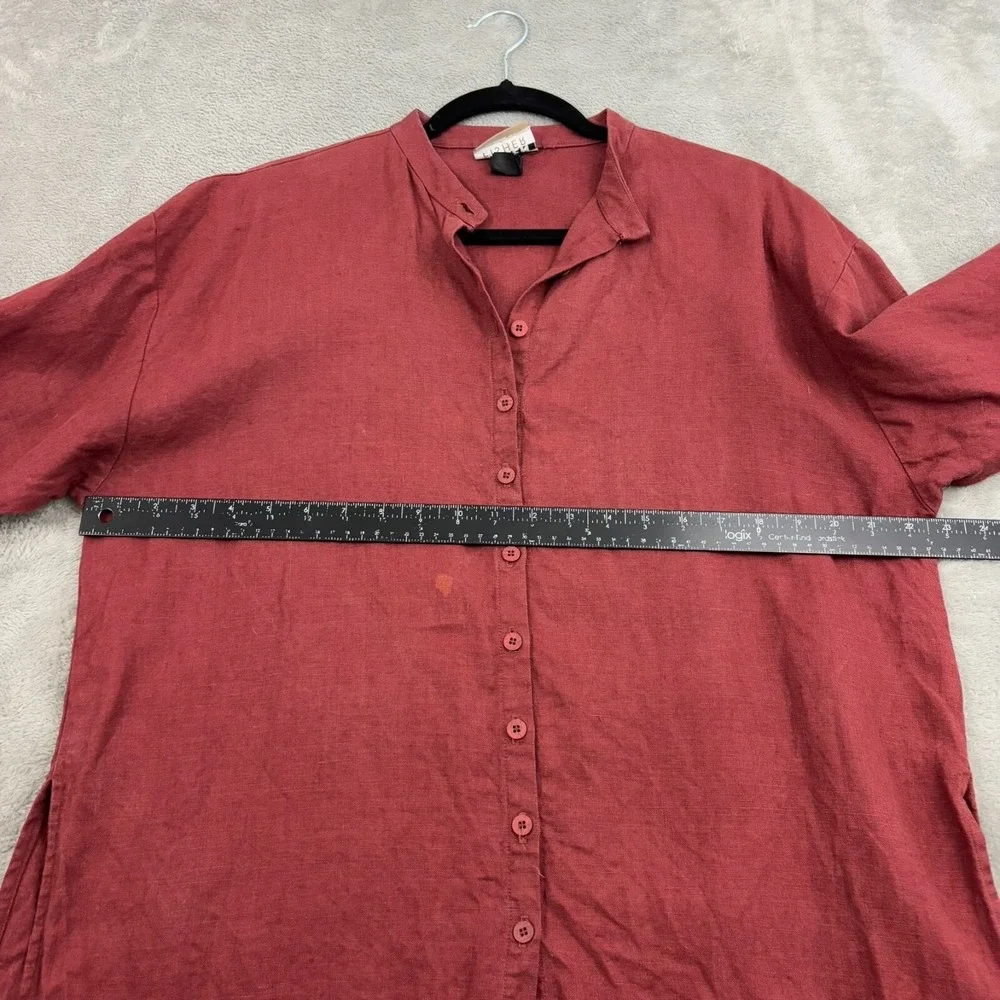 VTG Eileen Fisher Irish Linen Stand Collar Mandarin Shirt Womens‎ S Burnt Red